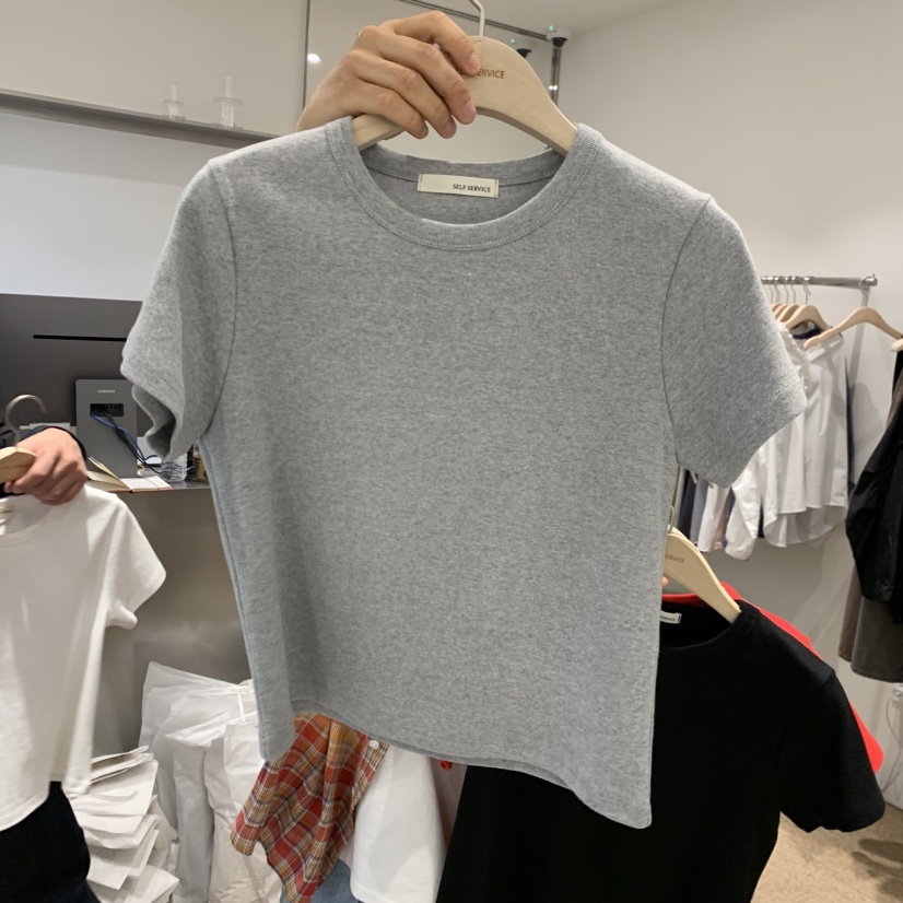 SELF SERVICE韓國直郵女士新款時尚職業26春夏T恤短款羅紋SELF SERVICET恤圖色2