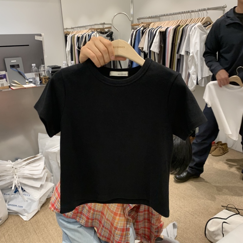 SELF SERVICE韓國直郵女士新款時尚職業26春夏T恤短款羅紋SELF SERVICET恤圖色3