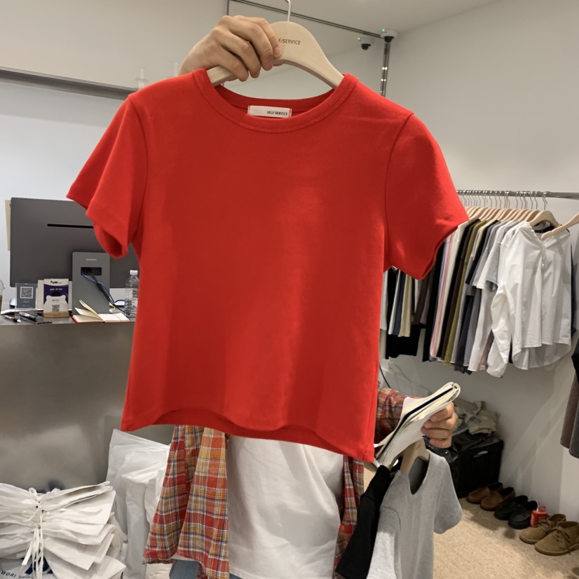 SELF SERVICE韓國直郵女士新款時尚職業26春夏T恤短款羅紋SELF SERVICET恤圖色4