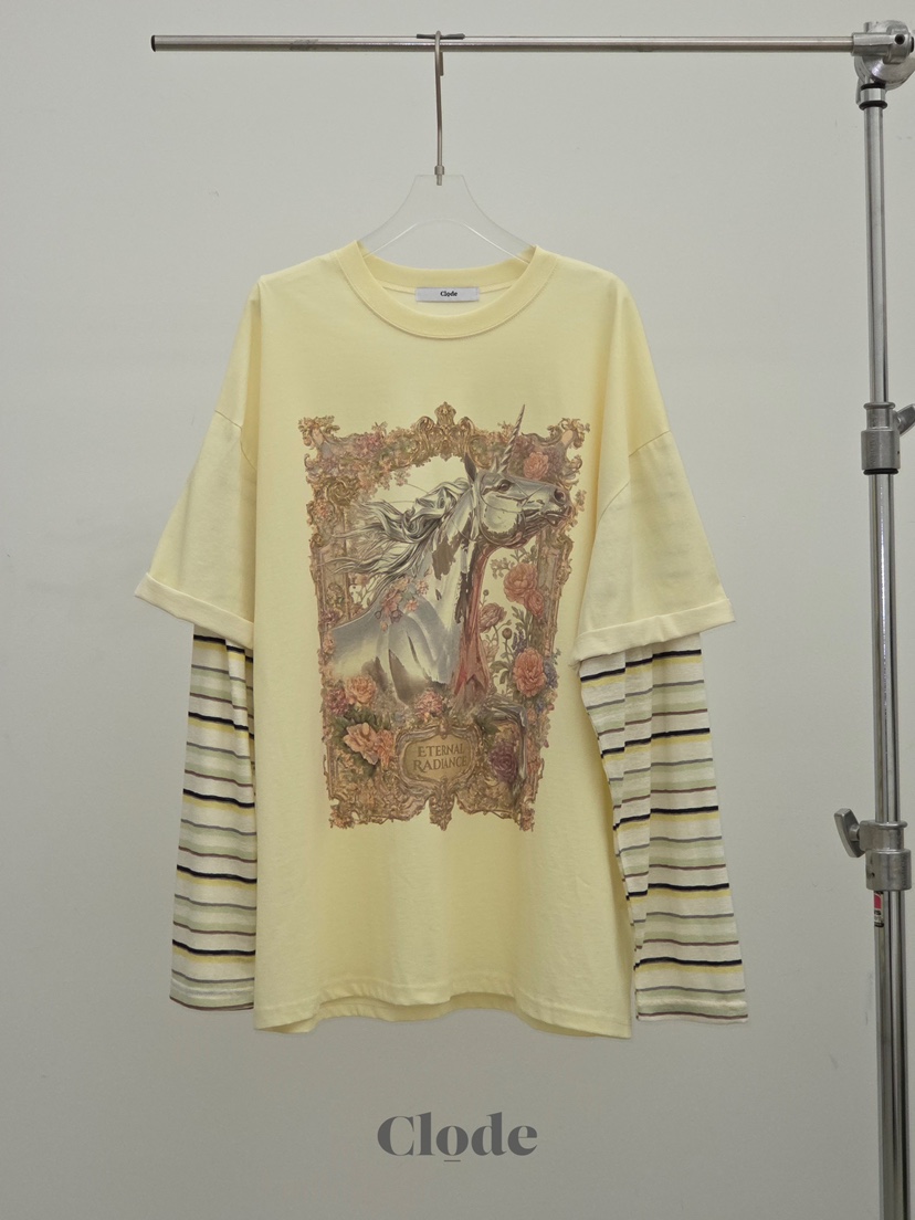 CLODE韓國代購女裝新品時尚26春夏人氣職業長袖T恤假兩件CLODE長袖T恤圖色2