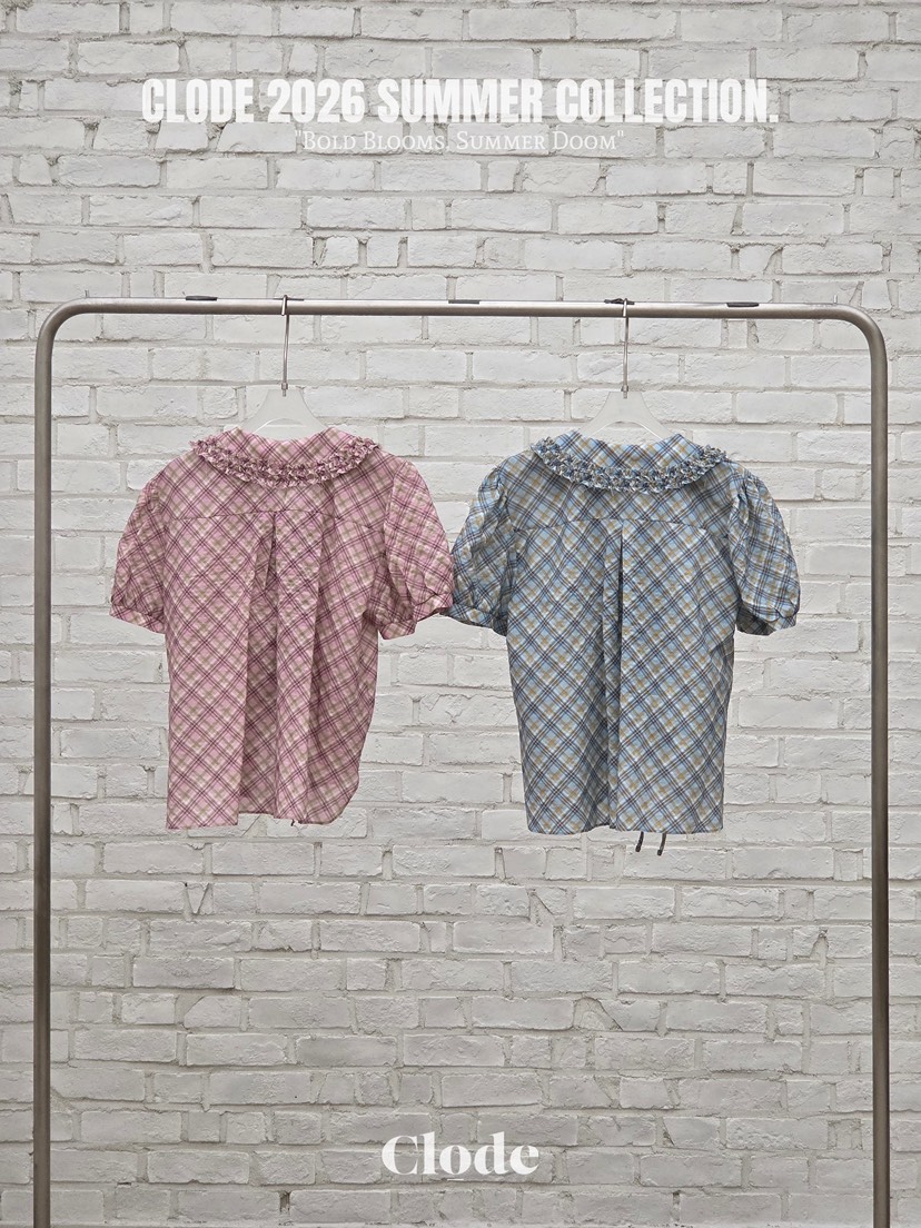 CLODE韓國東大門直郵女裝新品休閑26春夏襯衫蕾絲衫格子褶皺CLODE襯衫/蕾絲衫