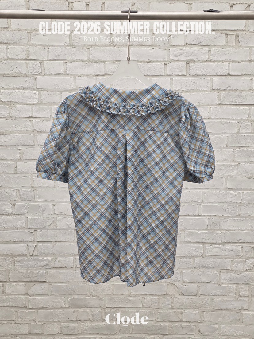 CLODE韓國東大門直郵女裝新品休閑26春夏襯衫蕾絲衫格子褶皺CLODE襯衫/蕾絲衫