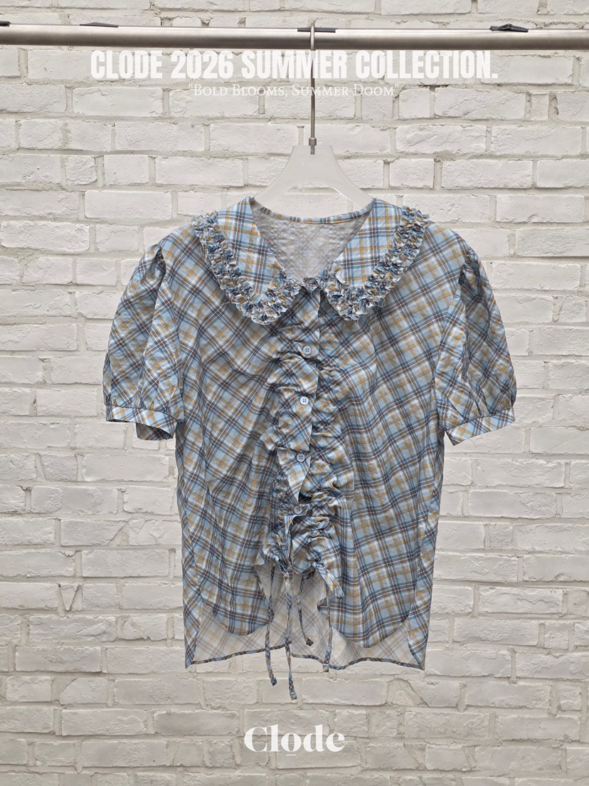 CLODE韓國東大門直郵女裝新品休閑26春夏襯衫蕾絲衫格子褶皺CLODE襯衫/蕾絲衫圖色1