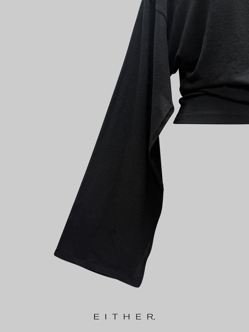 EITHER韓國東大門直郵女裝新品時尚休閑長袖T恤不對稱披肩EITHER長袖T恤