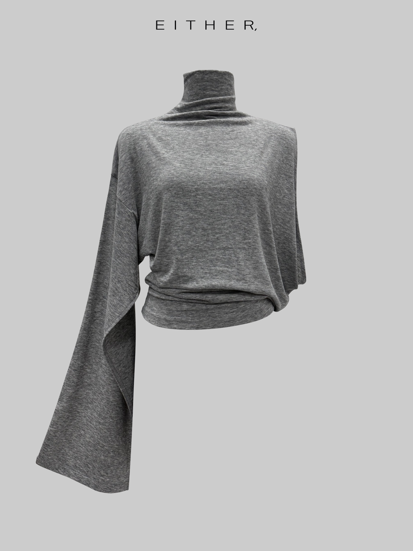 EITHER韓國東大門直郵女裝新品時尚休閑長袖T恤不對稱披肩EITHER長袖T恤圖色1