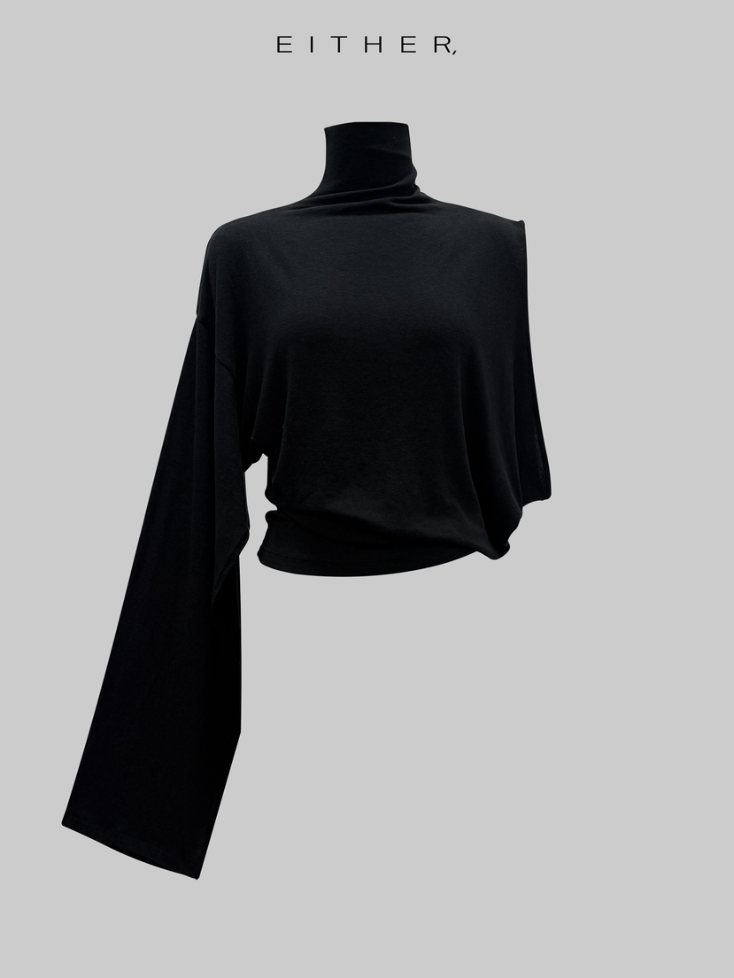 EITHER韓國東大門直郵女裝新品時尚休閑長袖T恤不對稱披肩EITHER長袖T恤圖色2