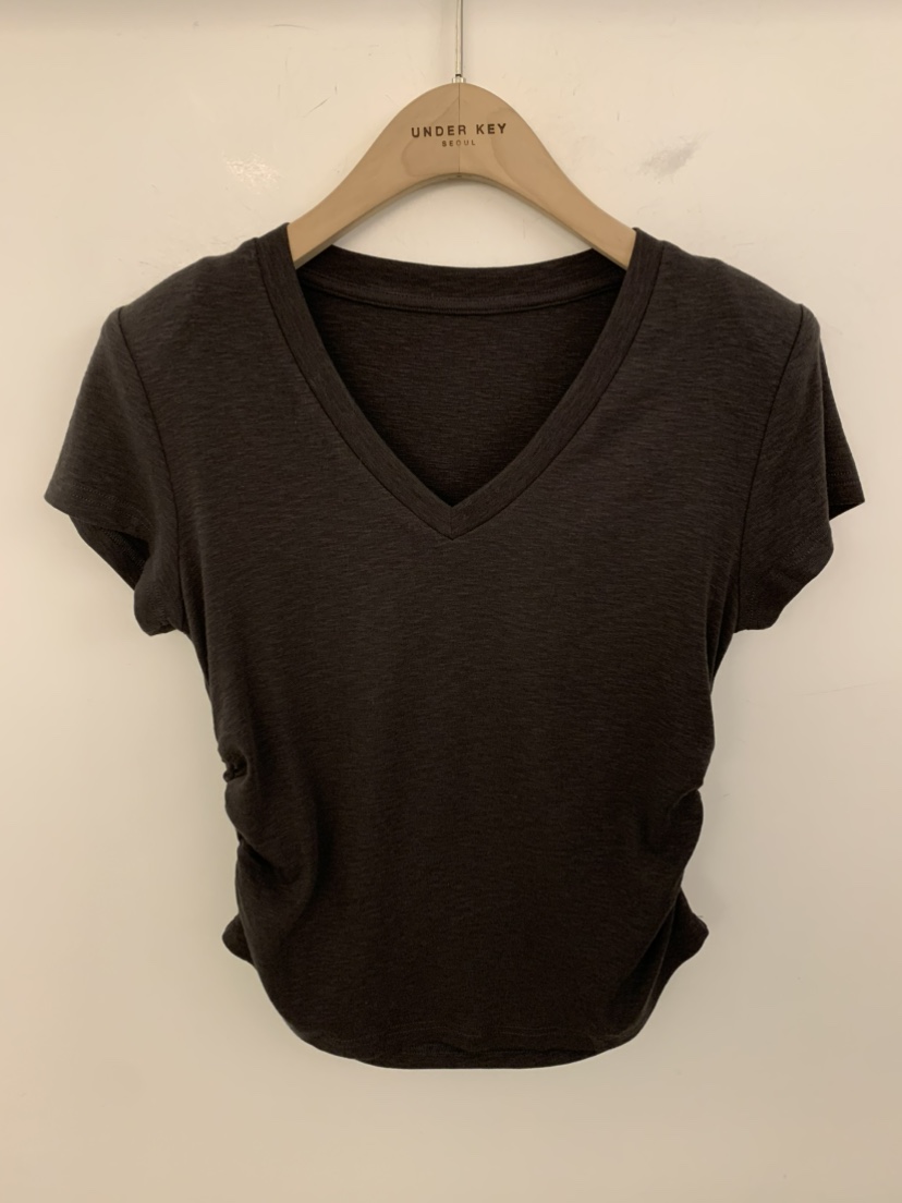 UNDER KEY韓國東大門代購女士新款人氣熱賣休閑時尚T恤褶皺UNDER KEYT恤圖色2墨色