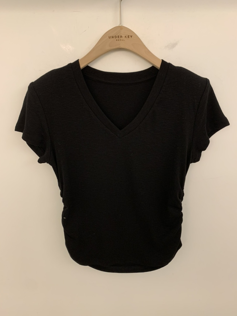 UNDER KEY韓國東大門代購女士新款人氣熱賣休閑時尚T恤褶皺UNDER KEYT恤圖色3黑色