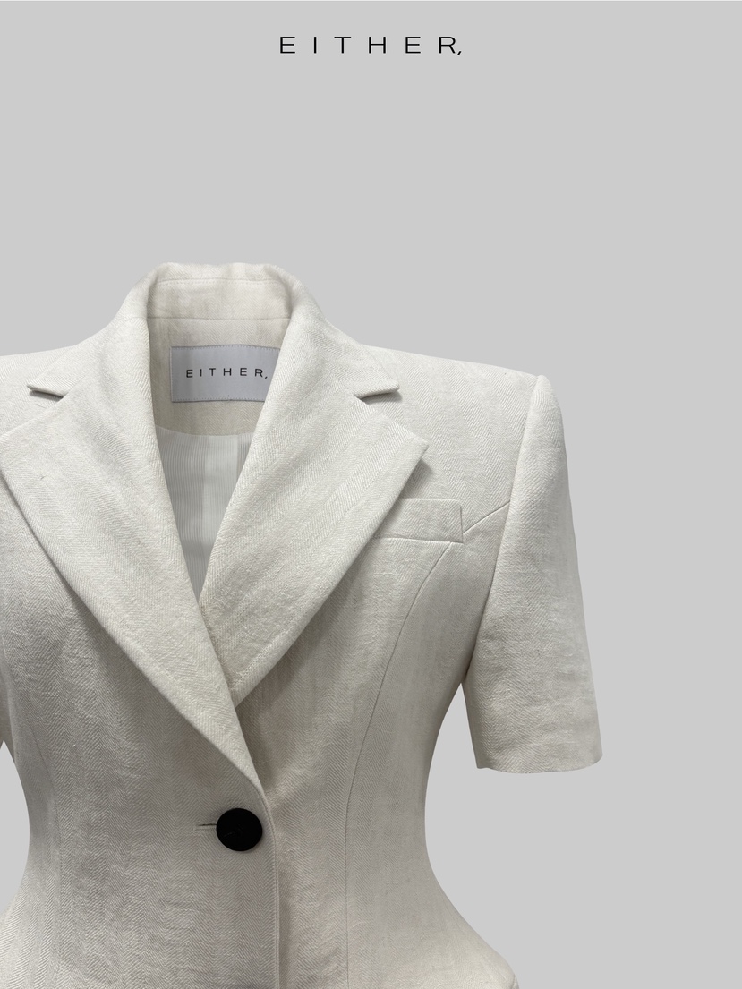 EITHER韓國直郵女裝新款職業休閑人氣時尚夾克人字紋亞麻EITHER夾克