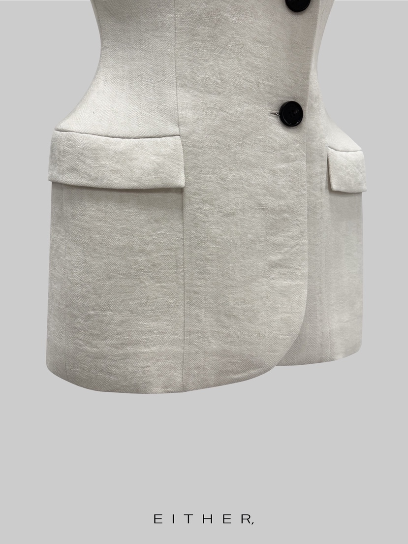 EITHER韓國直郵女裝新款職業休閑人氣時尚夾克人字紋亞麻EITHER夾克