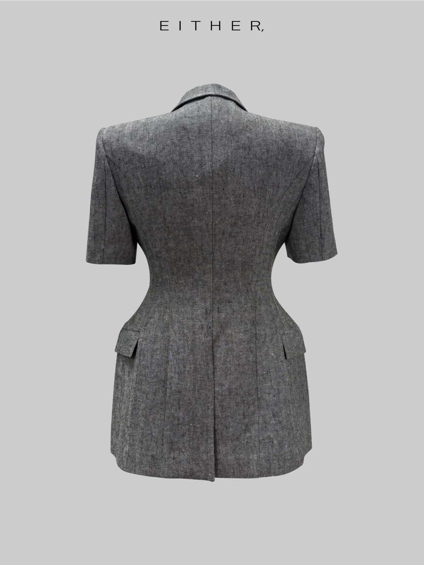 EITHER韓國直郵女裝新款職業休閑人氣時尚夾克人字紋亞麻EITHER夾克