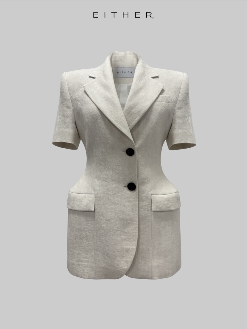 EITHER韓國直郵女裝新款職業休閑人氣時尚夾克人字紋亞麻EITHER夾克圖色1