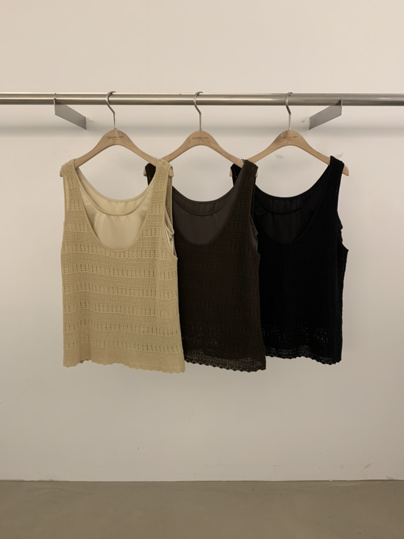 UNDER KEY韓國代購女裝新款人氣職業休閑吊帶背心亞麻針織UNDER KEY吊帶/背心