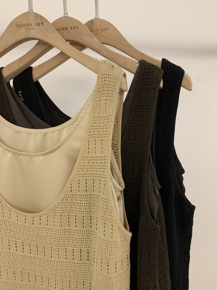 UNDER KEY韓國代購女裝新款人氣職業休閑吊帶背心亞麻針織UNDER KEY吊帶/背心