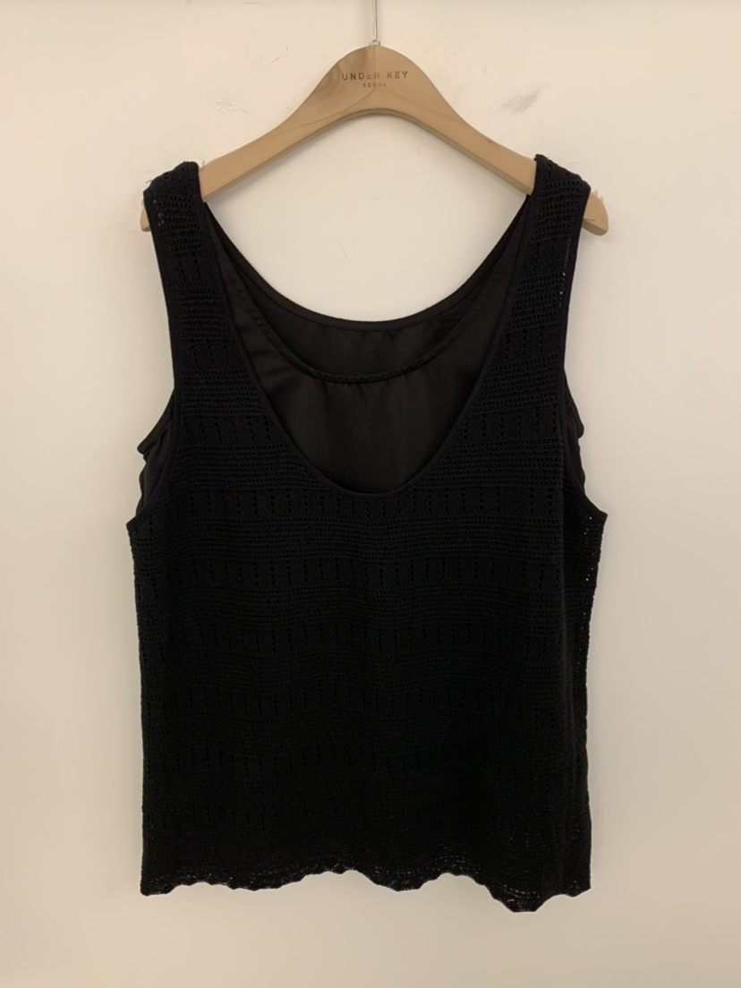 UNDER KEY韓國代購女裝新款人氣職業休閑吊帶背心亞麻針織UNDER KEY吊帶/背心圖色2黑色
