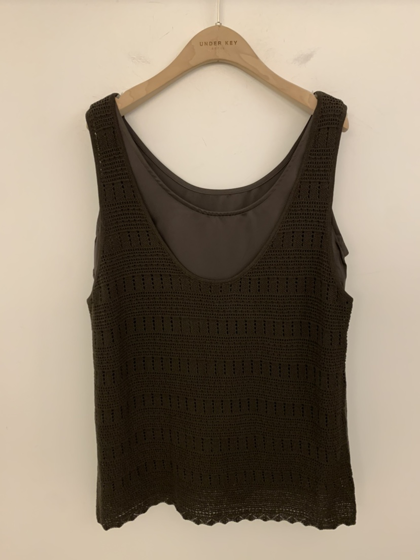 UNDER KEY韓國代購女裝新款人氣職業休閑吊帶背心亞麻針織UNDER KEY吊帶/背心圖色3墨綠
