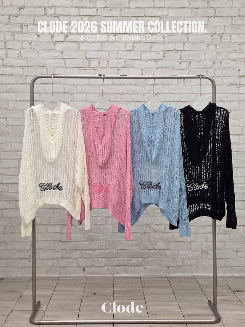 CLODE韓國東大門直郵女裝新款熱賣休閑推薦針織衫網狀兜帽CLODE針織衫