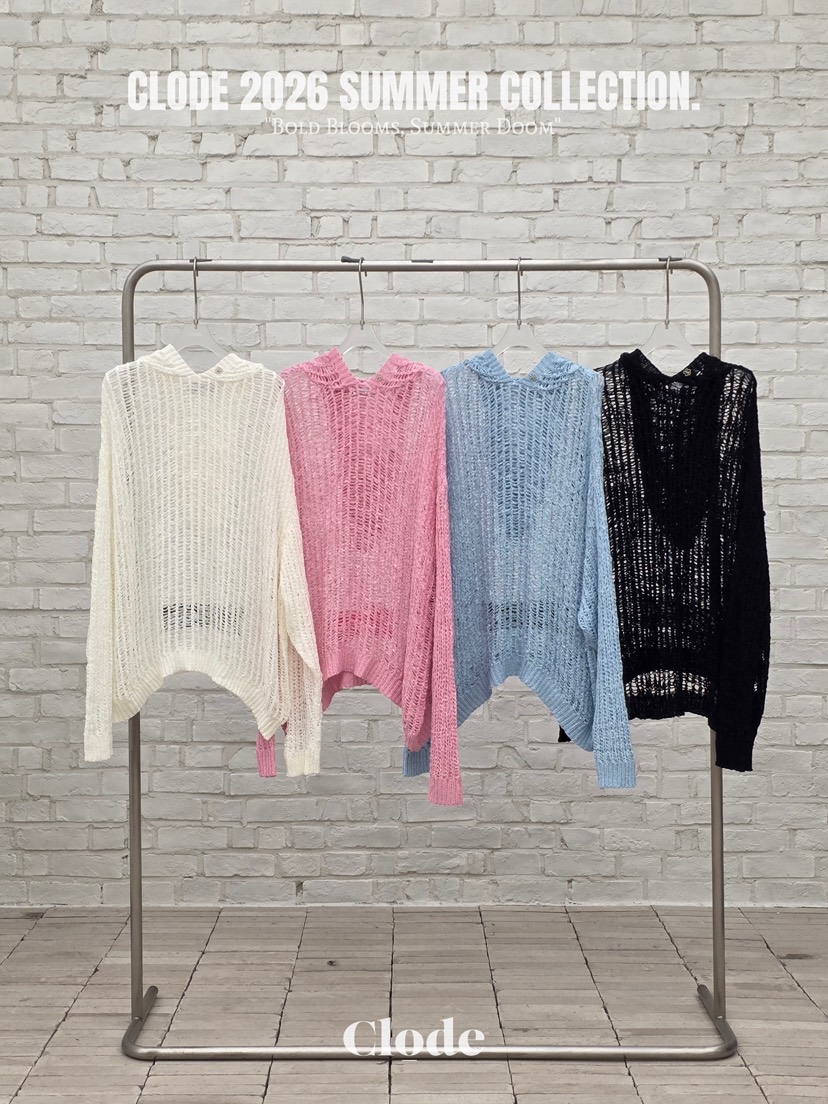 CLODE韓國東大門直郵女裝新款熱賣休閑推薦針織衫網狀兜帽CLODE針織衫