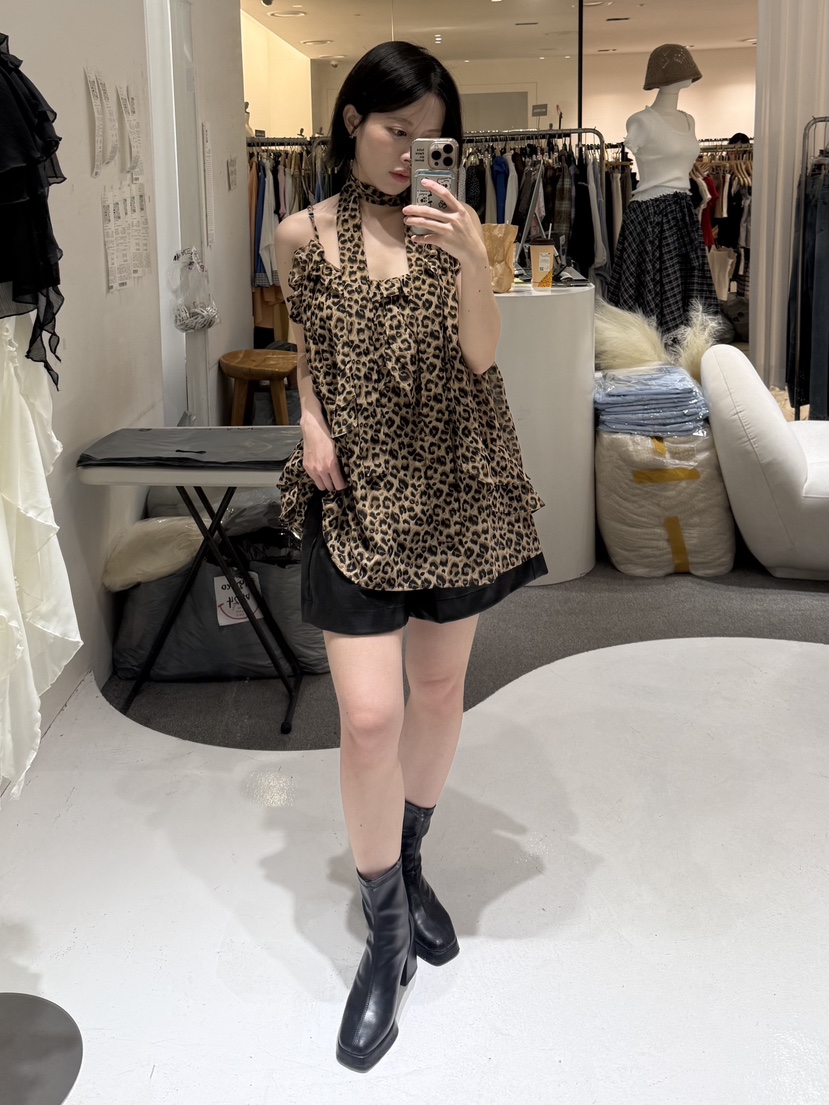 FABRIC韓國東大門代購女裝新品熱賣時尚吊帶背心豹紋圍巾FABRIC吊帶/背心