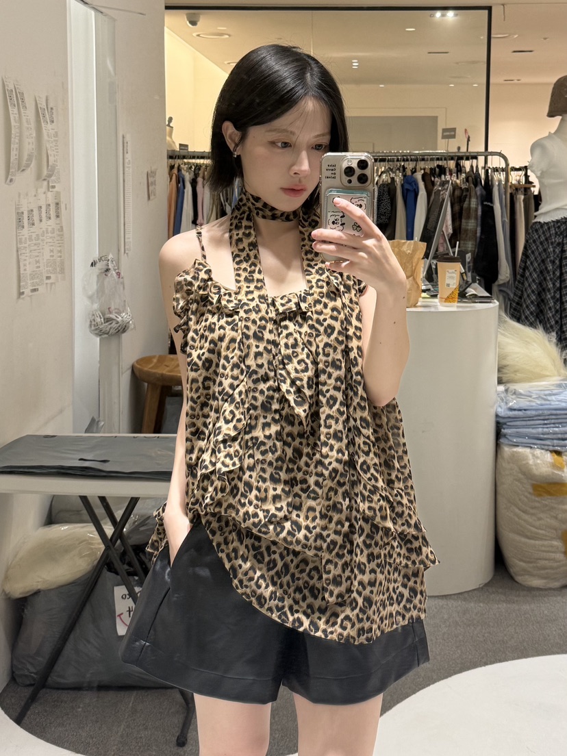 FABRIC韓國東大門代購女裝新品熱賣時尚吊帶背心豹紋圍巾FABRIC吊帶/背心