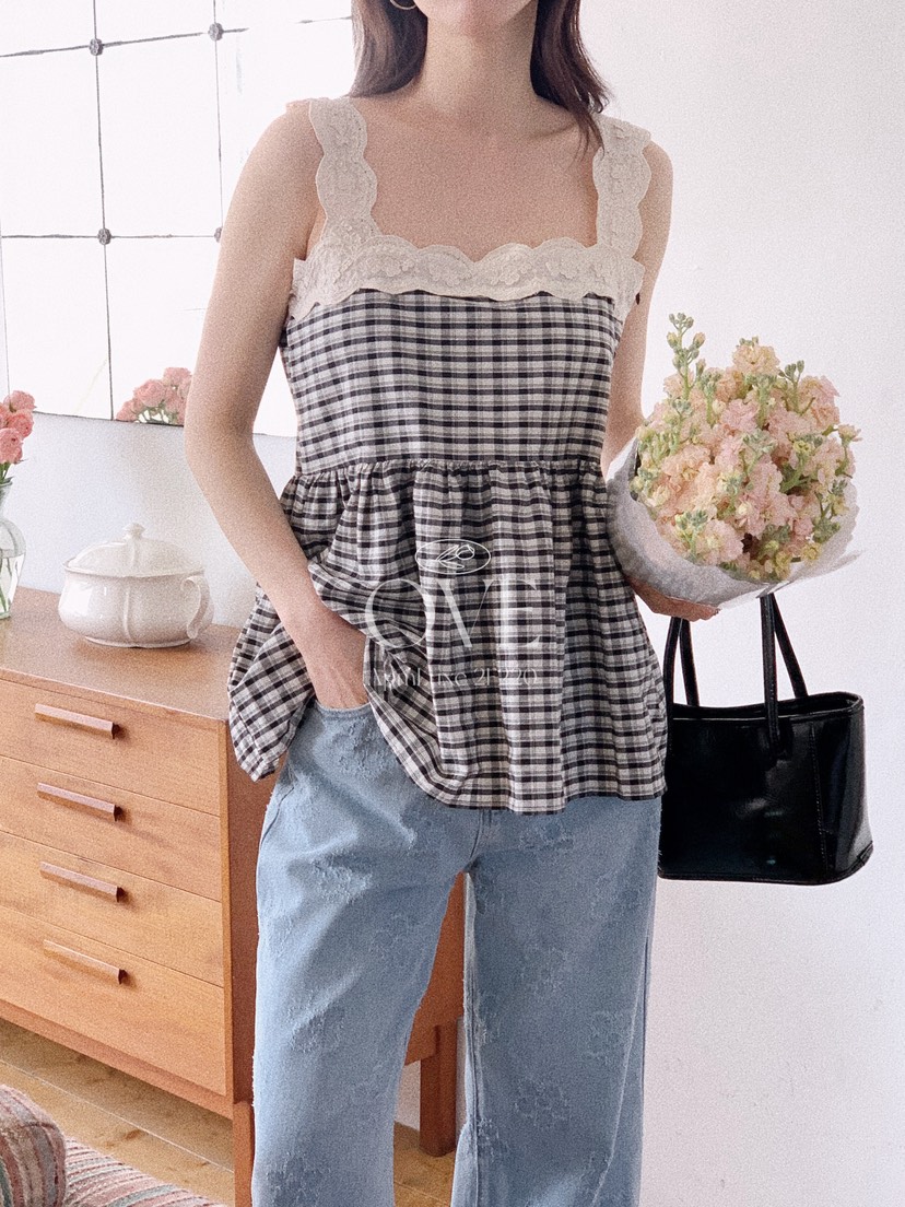 OVE韓國東大門代購女裝新款26春夏熱賣時尚推薦吊帶背心格子OVE吊帶/背心