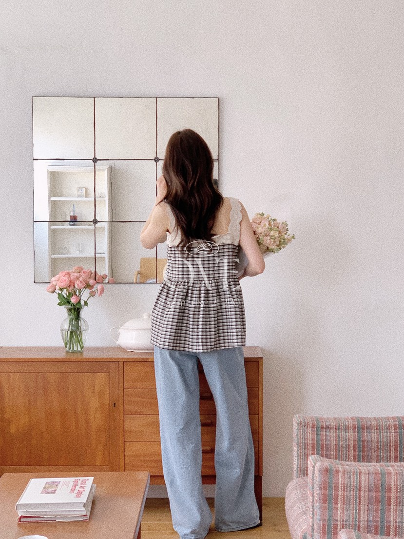 OVE韓國東大門代購女裝新款26春夏熱賣時尚推薦吊帶背心格子OVE吊帶/背心