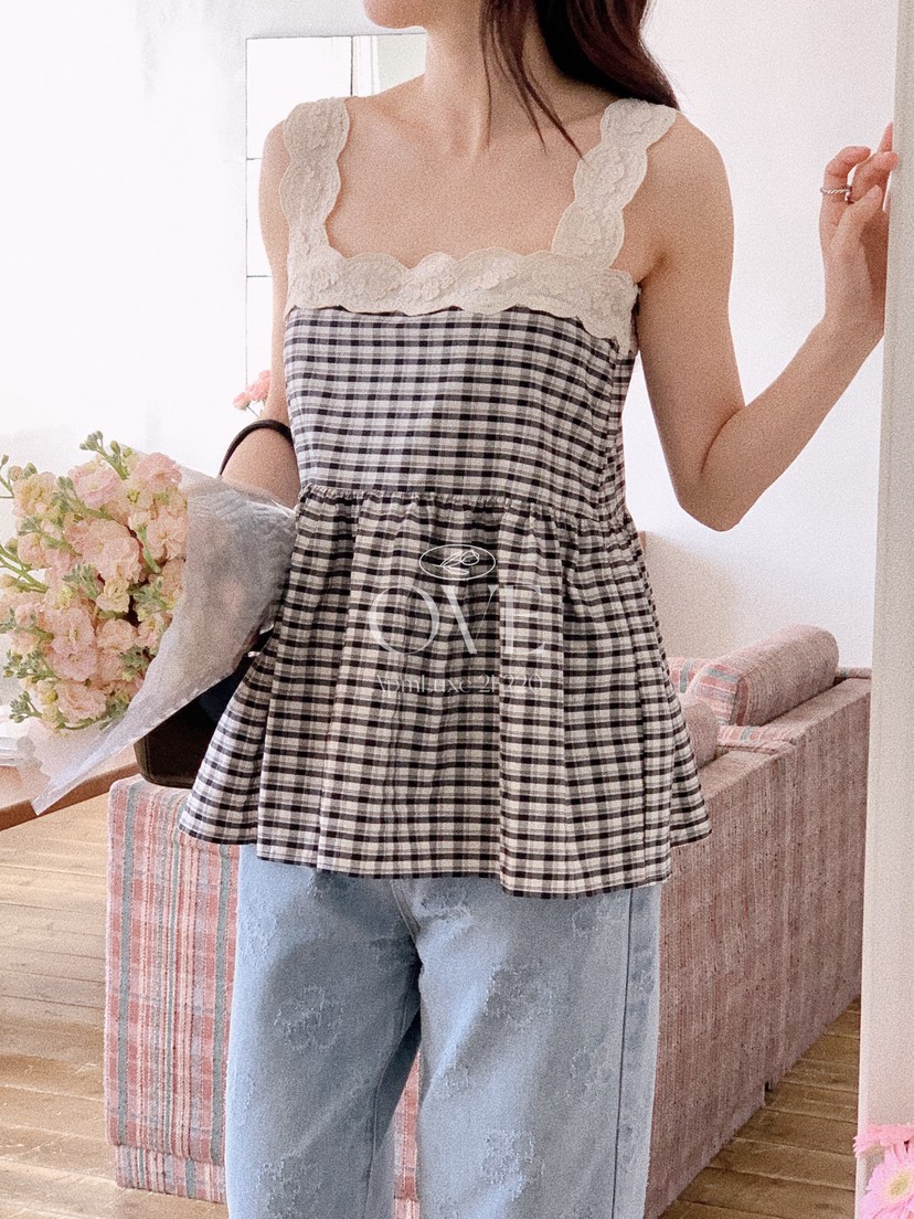 OVE韓國東大門代購女裝新款26春夏熱賣時尚推薦吊帶背心格子OVE吊帶/背心