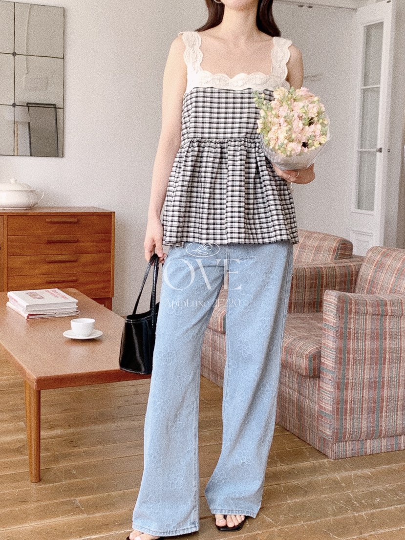 OVE韓國東大門代購女裝新款26春夏熱賣時尚推薦吊帶背心格子OVE吊帶/背心