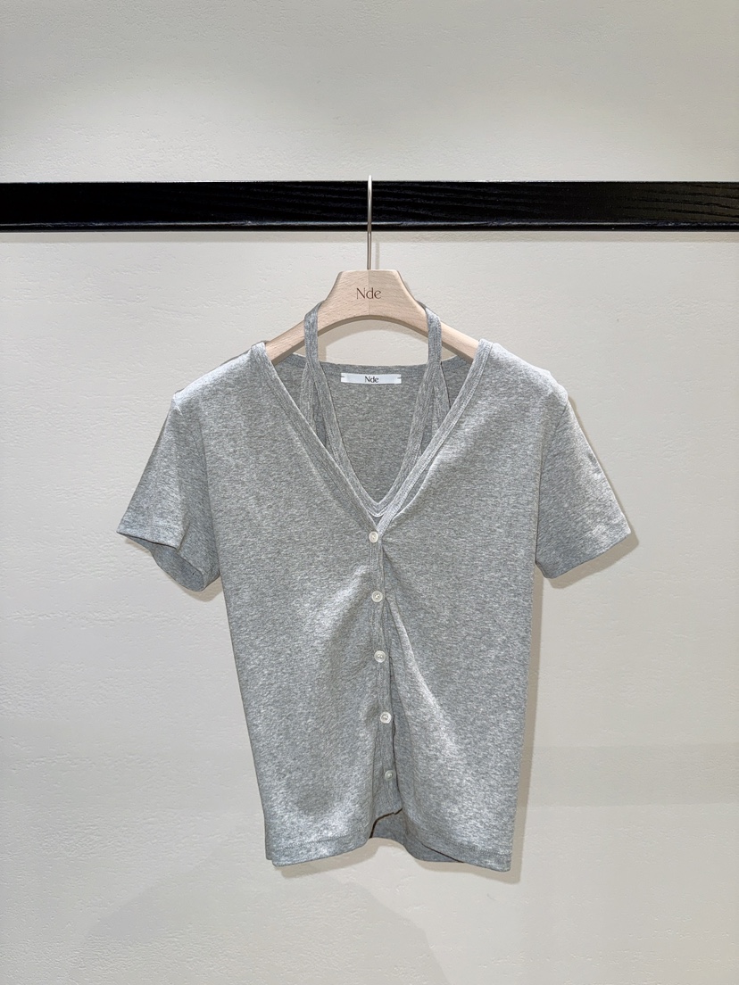 NDE韓國直郵實拍女裝新款人氣職業休閑時尚26春夏T恤開衫BOHEME_NDET恤圖色1