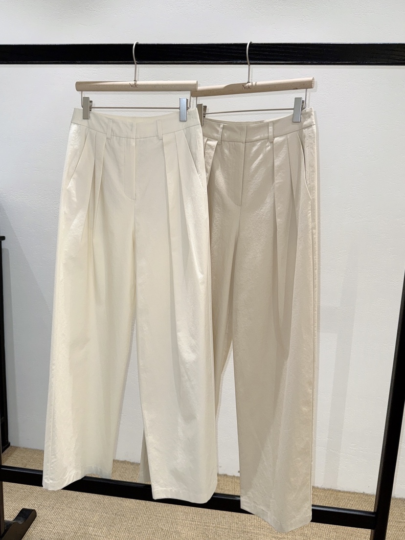 NDE韓國直郵女裝新品時尚人氣推薦26春夏職業休閑褲棉質褶裥BOHEME_NDE休閑褲圖色2左二色