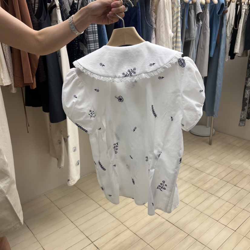 THEPLAN韓國直郵女士新款26春夏推薦休閑職業襯衫蕾絲衫刺繡THE PLAN襯衫/蕾絲衫