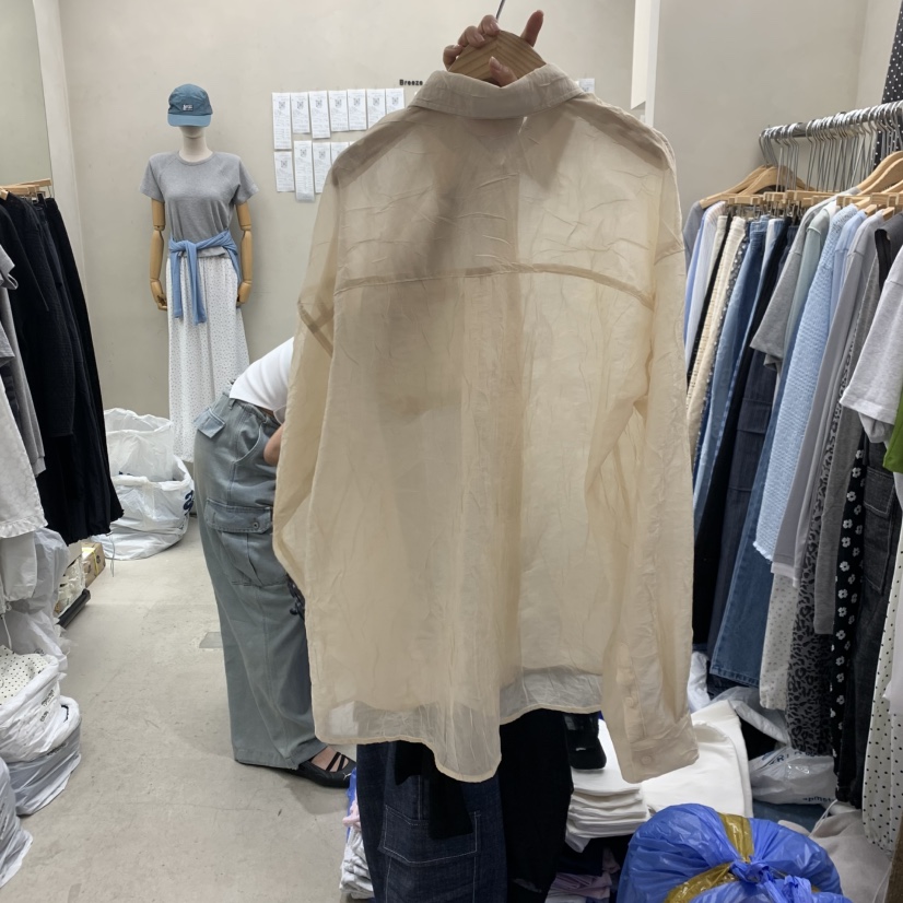 BREEZE韓國直郵實拍女士新品時尚休閑26春夏襯衫蕾絲衫透明BREEZE襯衫/蕾絲衫
