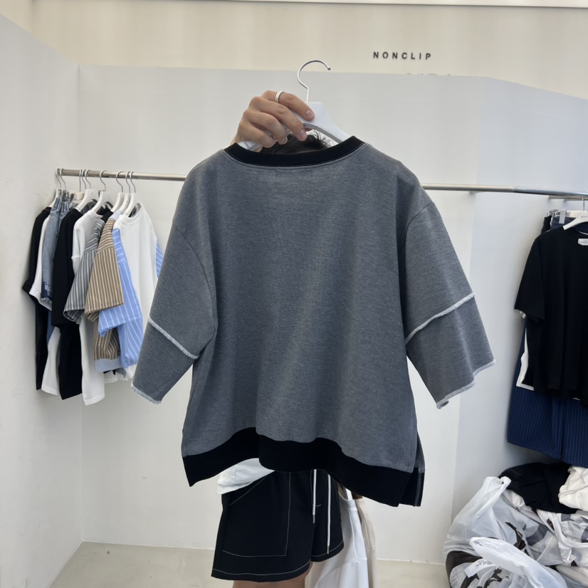 NON CLIP韓國東大門代購女裝新款推薦職業休閑時尚T恤雙層NON CLIPT恤