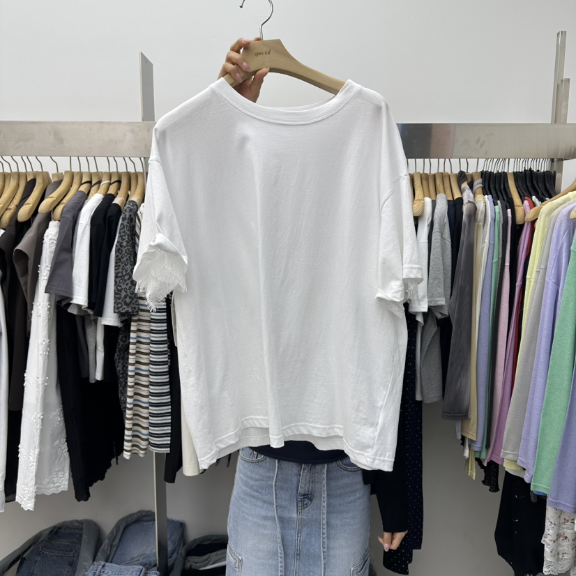 SPECIAL韓國直郵女士新品推薦休閑人氣熱賣職業26春夏T恤蕾絲SPECIALT恤圖色2