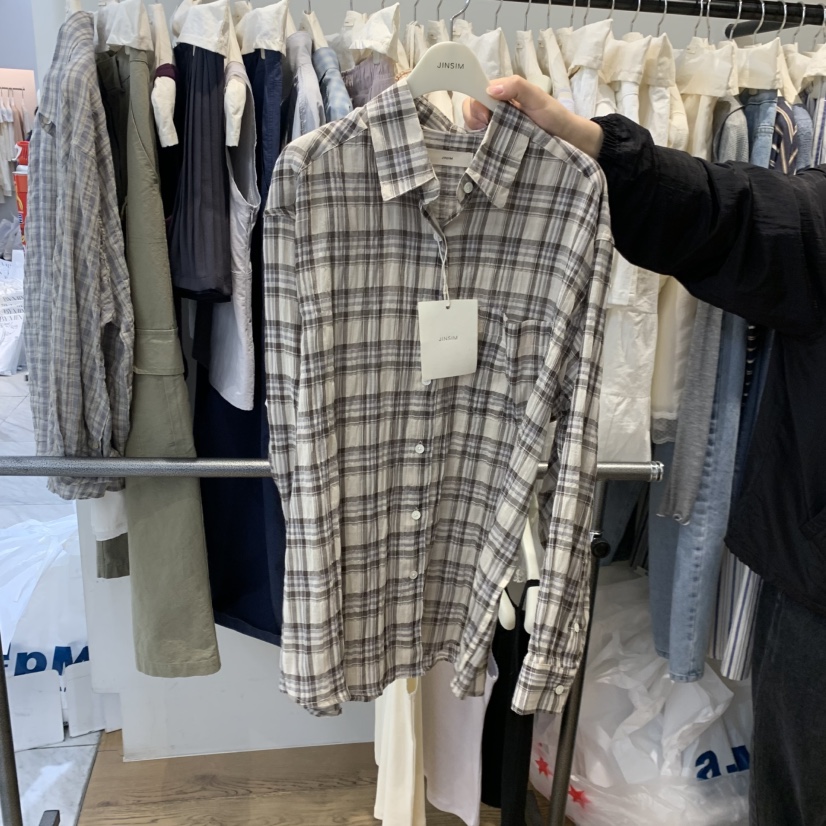 JINSIM韓國代購女裝新款26春夏時尚熱賣推薦襯衫蕾絲衫格子JINSIM襯衫/蕾絲衫圖色1