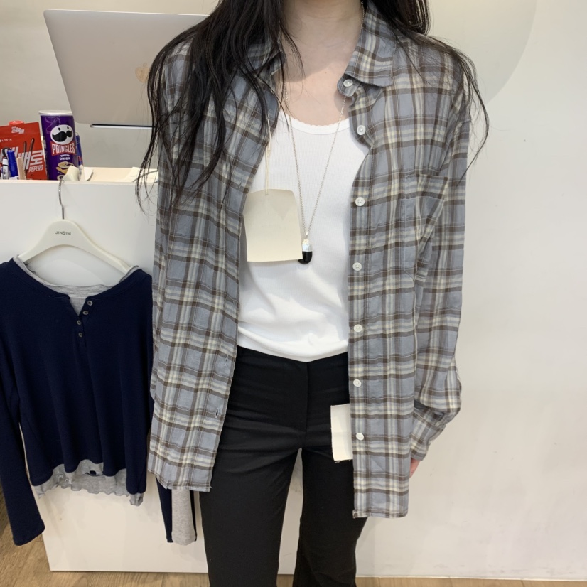 JINSIM韓國代購女裝新款26春夏時尚熱賣推薦襯衫蕾絲衫格子JINSIM襯衫/蕾絲衫圖色2