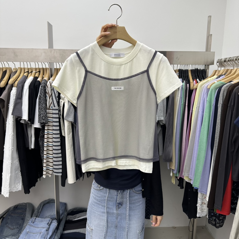 SPECIAL韓國直郵女裝新品時尚26春夏休閑推薦職業T恤假兩件SPECIALT恤圖色1