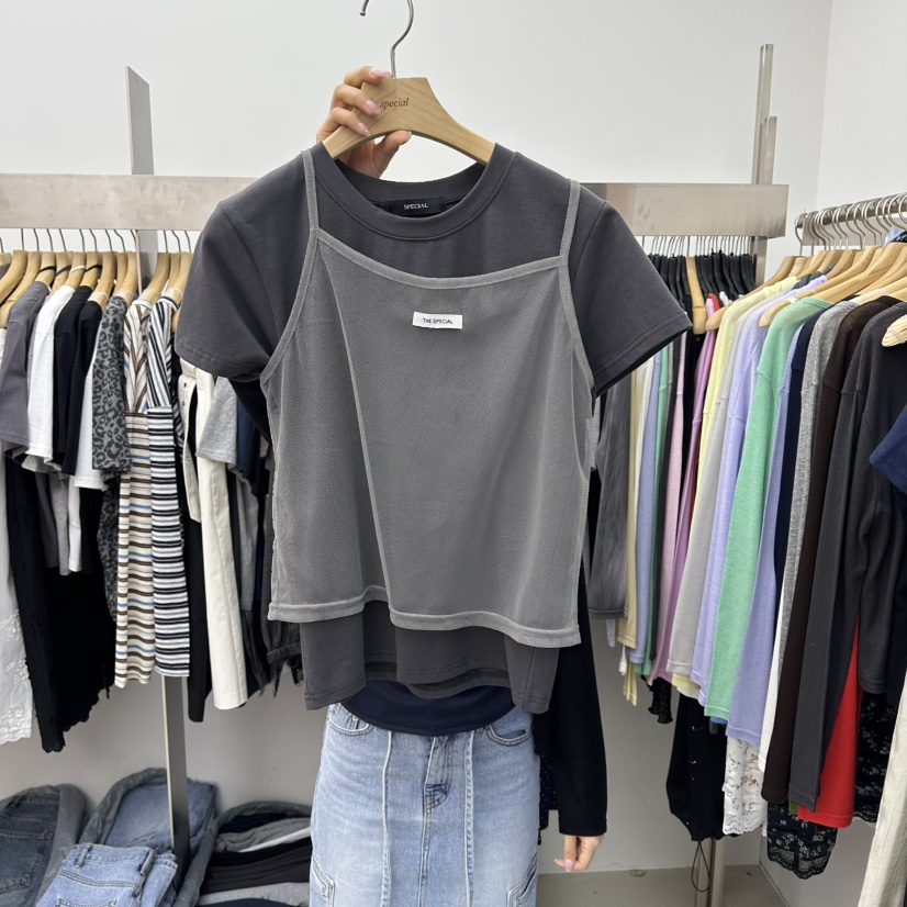 SPECIAL韓國直郵女裝新品時尚26春夏休閑推薦職業T恤假兩件SPECIALT恤圖色2