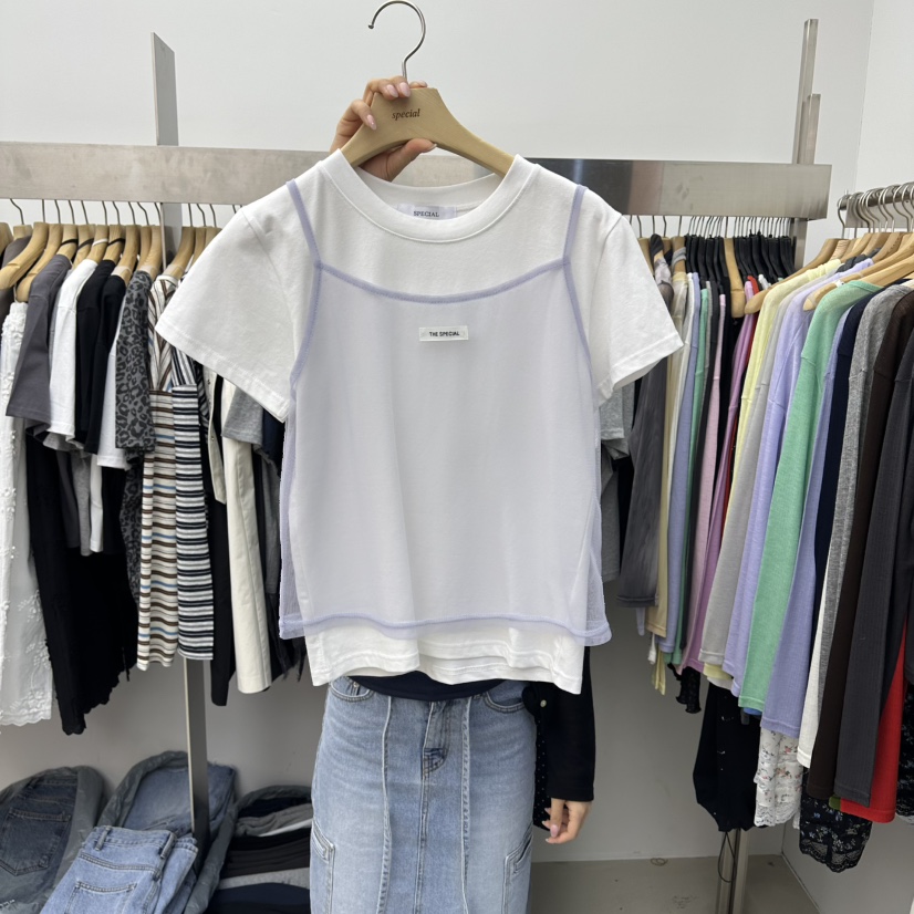 SPECIAL韓國直郵女裝新品時尚26春夏休閑推薦職業T恤假兩件SPECIALT恤圖色3