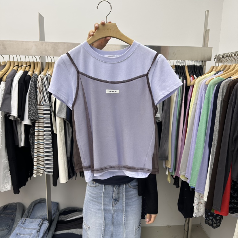 SPECIAL韓國直郵女裝新品時尚26春夏休閑推薦職業T恤假兩件SPECIALT恤圖色4