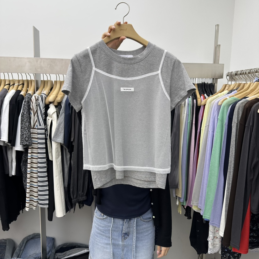 SPECIAL韓國直郵女裝新品時尚26春夏休閑推薦職業T恤假兩件SPECIALT恤圖色5