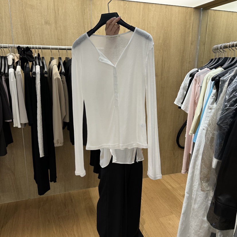 LEFANCY韓國直郵女裝新品時尚26春夏休閑職業長袖T恤天絲LEFANCY長袖T恤圖色1