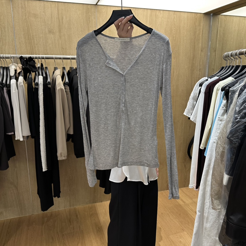 LEFANCY韓國直郵女裝新品時尚26春夏休閑職業長袖T恤天絲LEFANCY長袖T恤圖色2