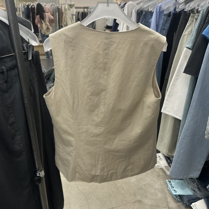 HELVETICA韓國東大門直郵女裝新款人氣職業馬甲V領亞麻紐扣HELVETICA馬甲