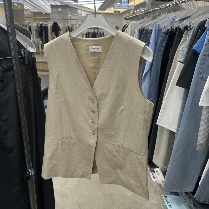HELVETICA韓國東大門直郵女裝新款人氣職業馬甲V領亞麻紐扣HELVETICA馬甲圖色1