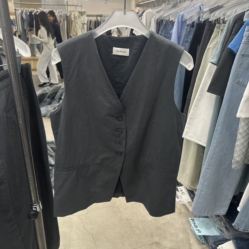 HELVETICA韓國東大門直郵女裝新款人氣職業馬甲V領亞麻紐扣HELVETICA馬甲圖色2