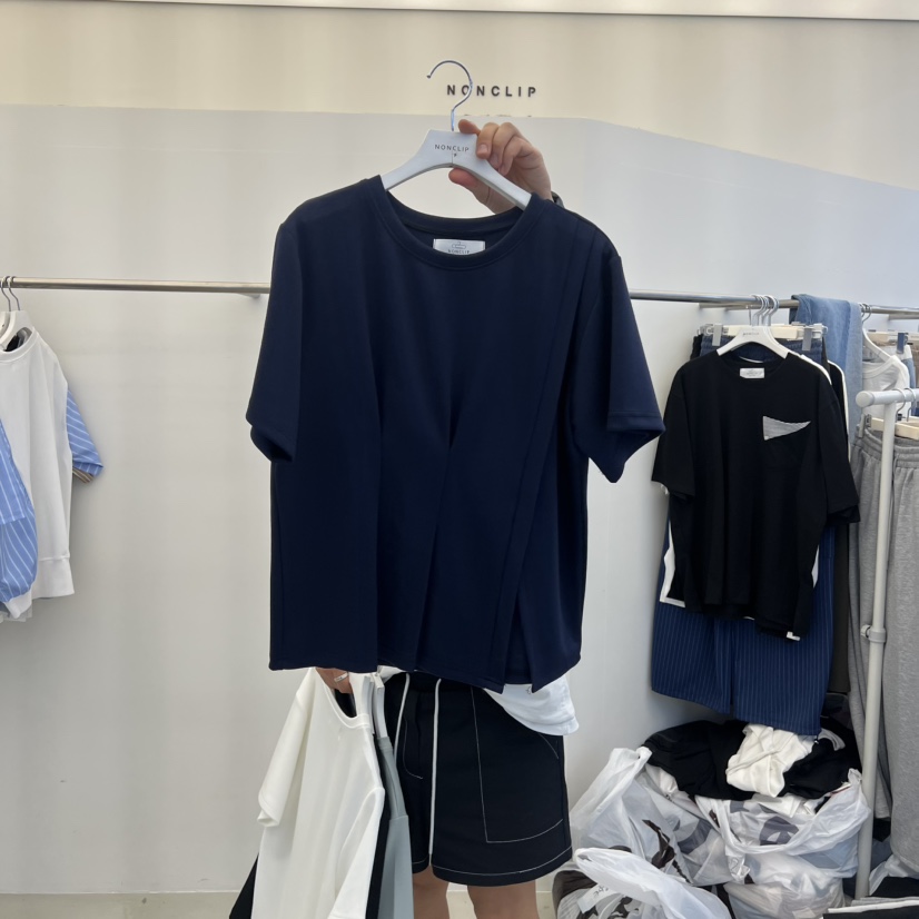 NON CLIP韓國東大門直郵女士新品休閑熱賣26春夏T恤褶皺NON CLIPT恤圖色2