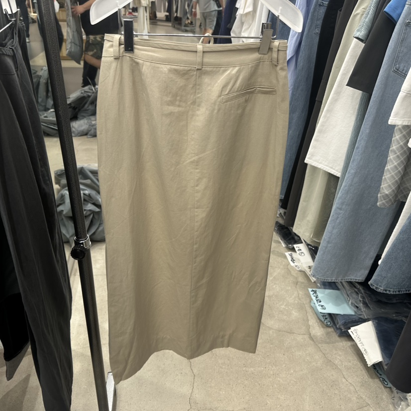 HELVETICA韓國東大門直郵女士新品時尚長裙含腰繩腰帶亞麻開衩HELVETICA長裙