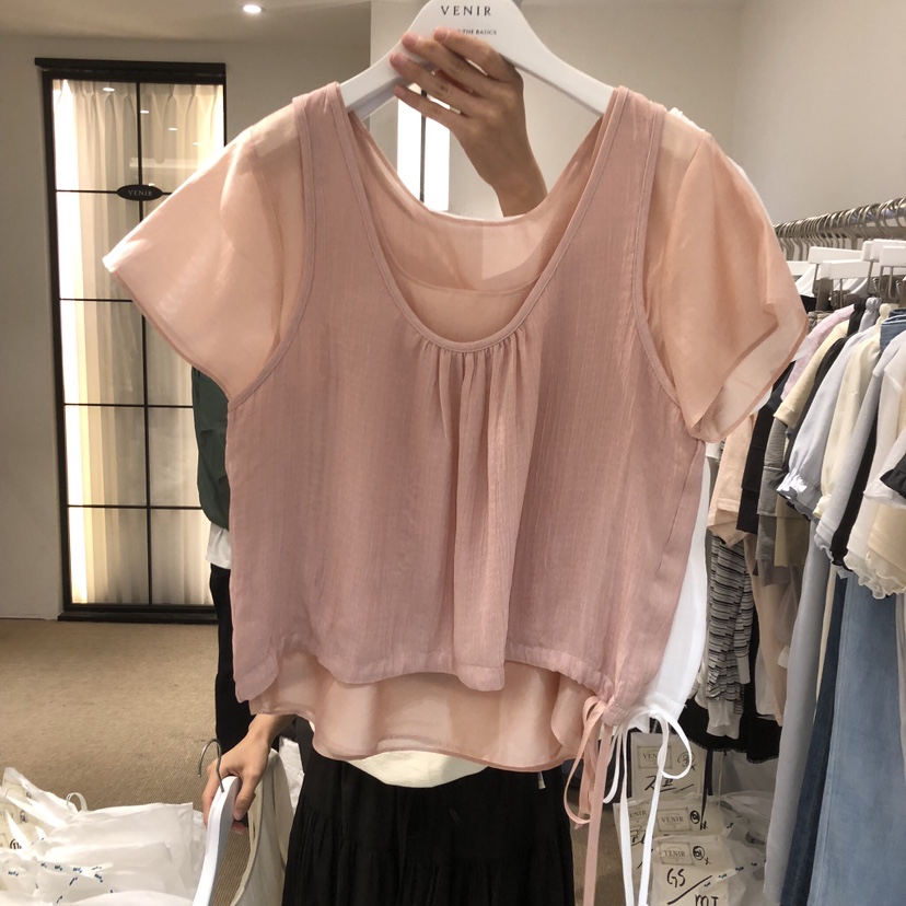 VENIR-a韓國東大門直郵女士新款26春夏休閑人氣襯衫蕾絲衫VENIR-a襯衫/蕾絲衫圖色2