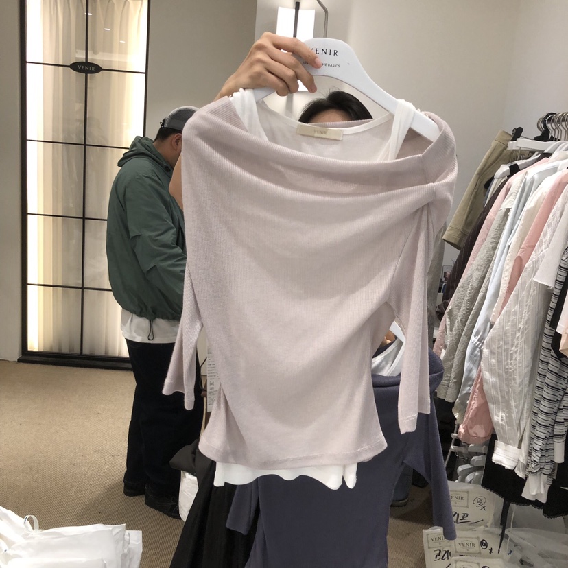 VENIR-a韓國直郵實拍女士新品人氣26春夏休閑時尚T恤假兩件VENIR-aT恤圖色1